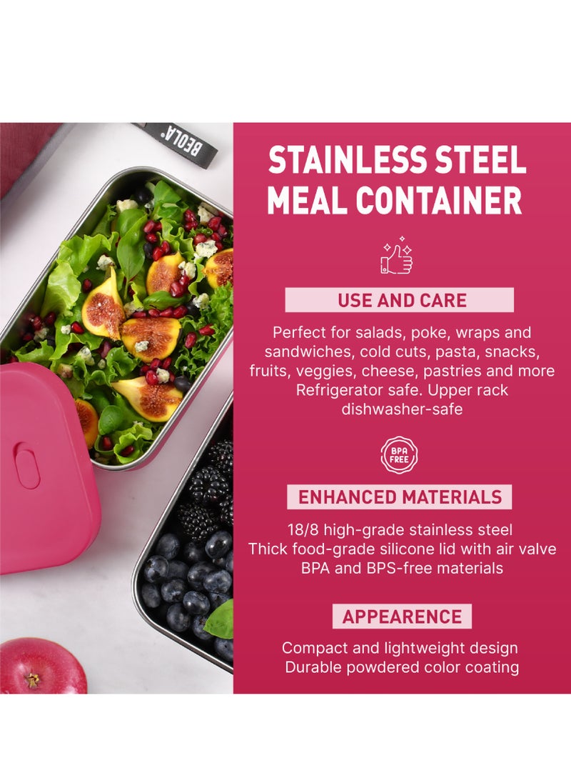 BEOLA - Set of 2 Stainless Steel Lunch Boxes with sauce cup - 2x 900ml, Raspberry - Image 1