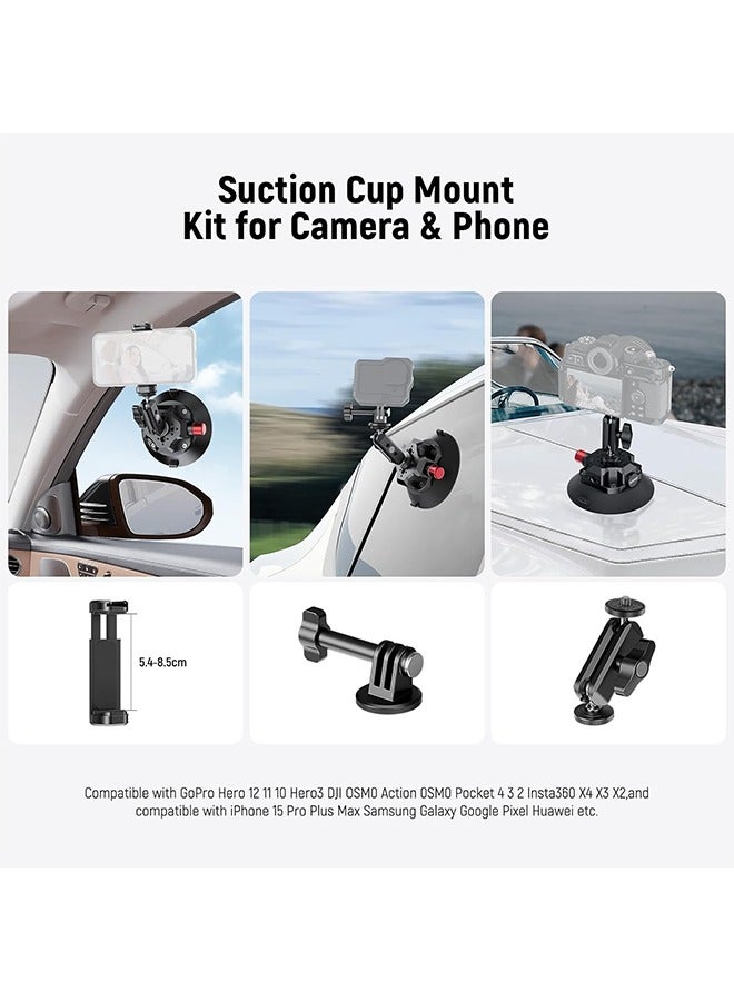 Neewer NEEWER 4.5" Suction Cup Camera Mount with Ball Head Magic Arm, 1/4" 3/8" ARRI Holes, Quick Release Car Mount with Phone Holder & Action Cam Adapter Compatible with iPhone DJI Insta360, CA105  - Image 2