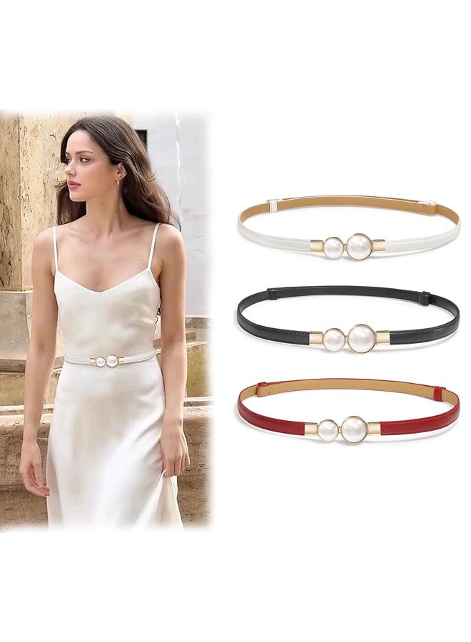 3PCS Women Skinny Leather Belt Set, Accessories Waist Strap, Women Waistband, Thin Adjustable Waist Belts with Metal Buckle for Jeans, Pants, Dresses, Elegant Vintage Style - Image 1