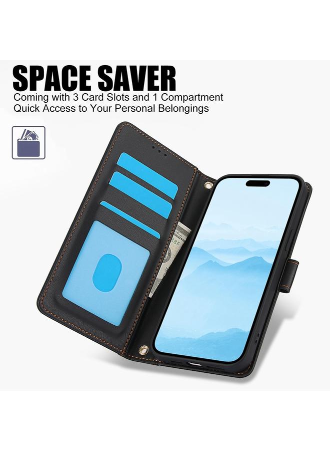 زبون جراب لهاتف iPhone 11 Pro Max مصنوع من الجلد بلون نقي وفتحات للبطاقات مع حبل مزدوج - Image 2