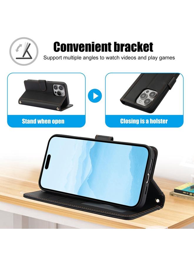 زبون جراب لهاتف iPhone 11 Pro Max مصنوع من الجلد بلون نقي وفتحات للبطاقات مع حبل مزدوج - Image 3