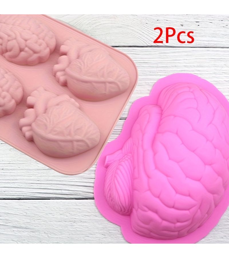 2pcs Heart And Brain Silicone Baking Mold Set Creative Prank Series Cake And Jelly Molds - Image 1