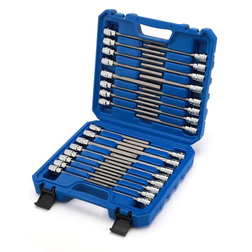 EMENTOL 32PCS 3/8"Dr. Extra Long Hex and Torx Bit Socket Set, CR-V, S2 Steel, 5.9" Length Allen Hex and Star Bit Socket Set, 1/8 Inch - 7/16 Inch, 3mm - 12mm, T10-T60 - Image 1