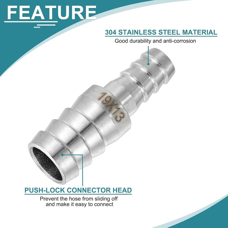 QUARKZMAN 2 pieces diameter 19 x 13 mm hose nozzle reducer pipe fitting, 304 stainless steel hose pipe fitting for vacuum systems, industrial pipe connections, silver - Image 3
