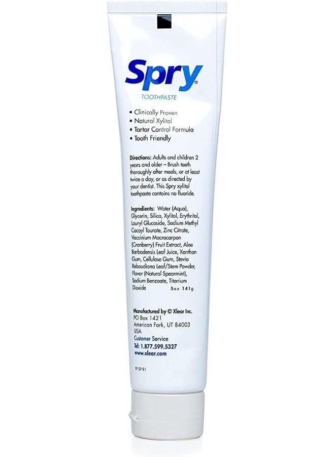 Spry Natural Xylitol Toothpaste 5oz for Adults and Kids - Fluoride Free, Gentle for Sensitive Teeth Whitening and Remineralizing, Breath Freshening, Mouth Moisturizing, Spearmint (Pack of 2) - Image 5