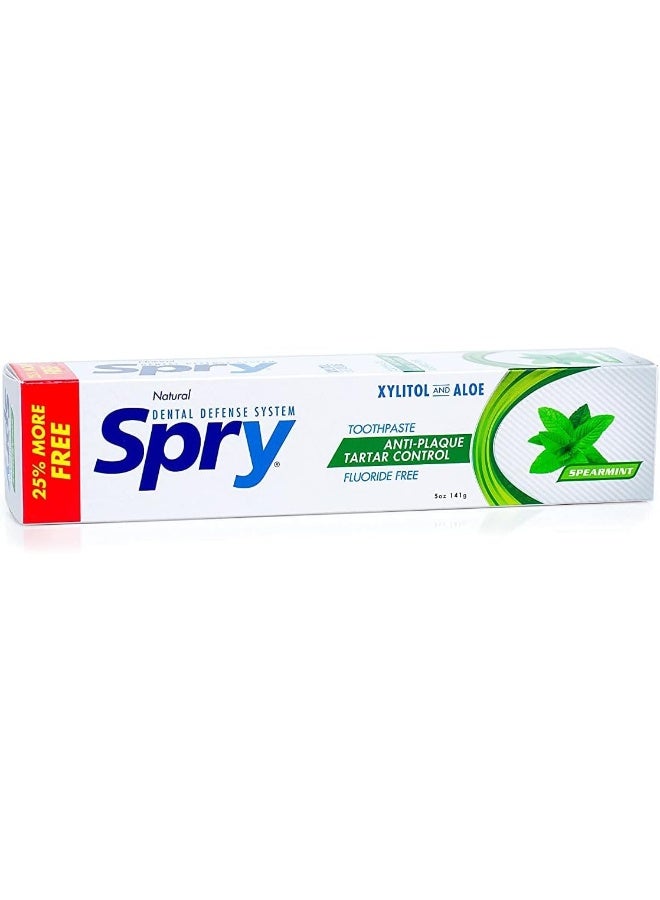 Spry Natural Xylitol Toothpaste 5oz for Adults and Kids - Fluoride Free, Gentle for Sensitive Teeth Whitening and Remineralizing, Breath Freshening, Mouth Moisturizing, Spearmint (Pack of 2) - Image 1