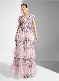 Maya V Neck Embellished Maxi With Tiered Skirt  - Image 1