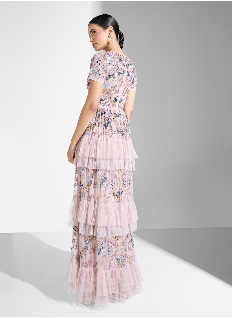 Maya V Neck Embellished Maxi With Tiered Skirt  - Image 2