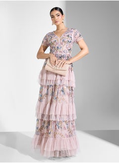 Maya V Neck Embellished Maxi With Tiered Skirt  - Image 4