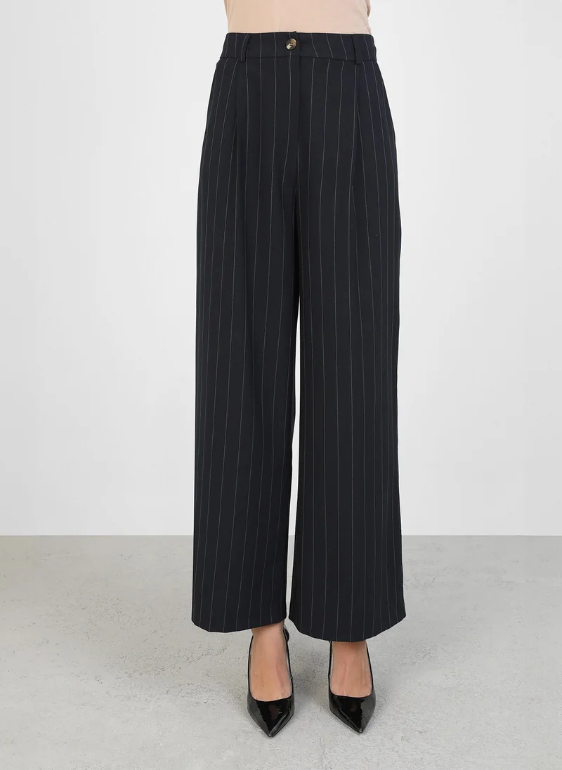 رفقة من مودانيسا Navy Striped -Navy Striped Loose-Fit Classic Fabric Trousers -  Refka