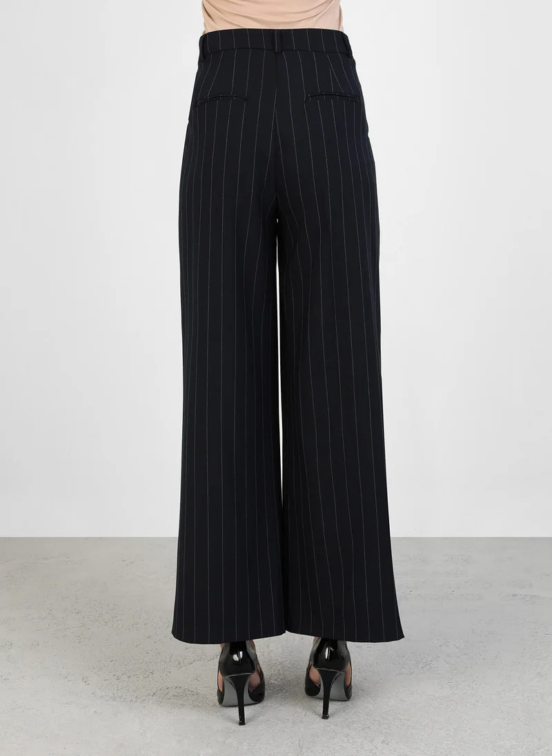 Refka by modanisa Navy Striped -Navy Striped Loose-Fit Classic Fabric Trousers -  Refka