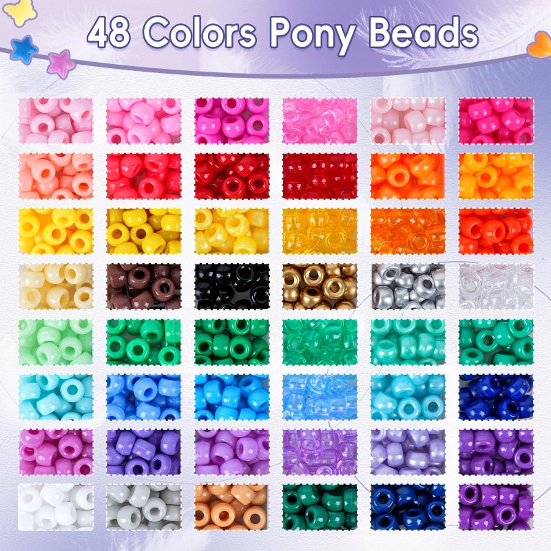 QUEFE 1900pcs,48 Colors, Pony Beads Bracelet Making Kit, Rainbow Kandi Beads Friendship Bracelet Kit, Letter Beads For Jewelry Making with Elastic Strings for Bracelet Necklace Making, Craft Gifts Set - Image 3