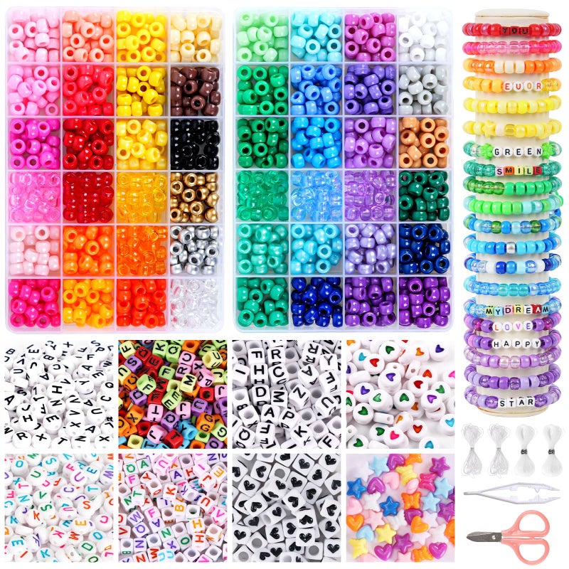 QUEFE 1900pcs,48 Colors, Pony Beads Bracelet Making Kit, Rainbow Kandi Beads Friendship Bracelet Kit, Letter Beads For Jewelry Making with Elastic Strings for Bracelet Necklace Making, Craft Gifts Set - Image 1