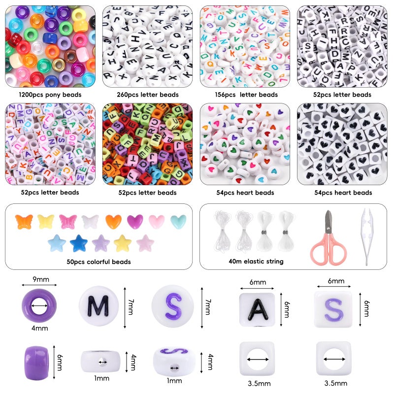 QUEFE 1900pcs,48 Colors, Pony Beads Bracelet Making Kit, Rainbow Kandi Beads Friendship Bracelet Kit, Letter Beads For Jewelry Making with Elastic Strings for Bracelet Necklace Making, Craft Gifts Set - Image 2