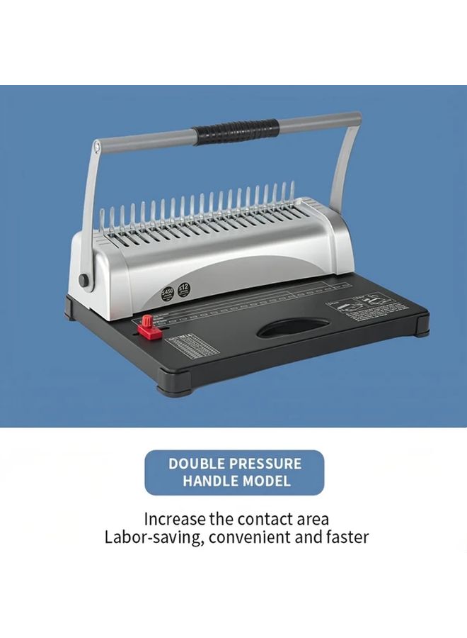 Silver Comb Binding Machine Double Pressure Handle Model 21 Hole Design Adjustable Margins Labor Saving Faster Includes 100 Plastic Combs - Image 4