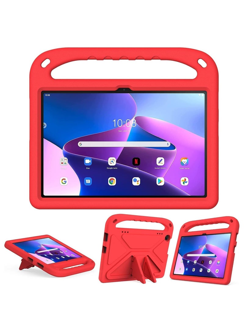 VKL Compatible with Lenovo Tab M10 3rd Gen 10.1 inch (TB-328FU/TB-328XU) 2022 Kids Tablet Case - EVA Lightweight Shockproof Dropproof Handle Kickstand Protective Cover (Red) - Image 2