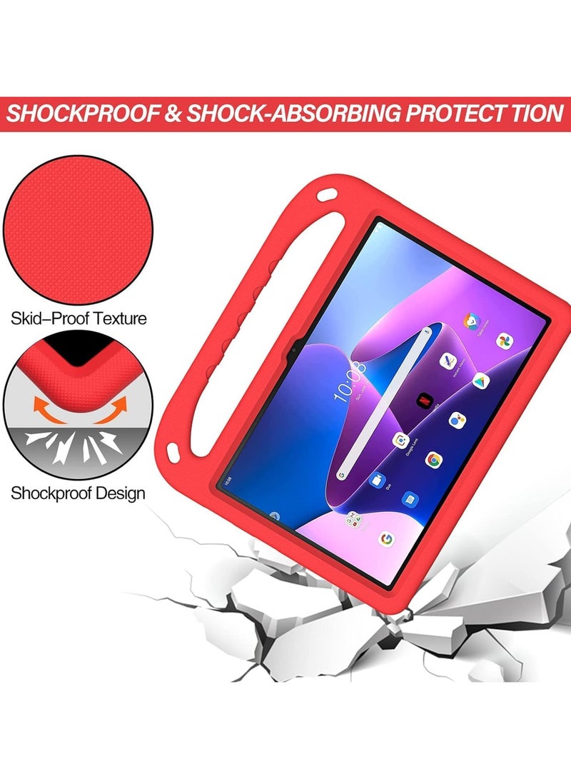 VKL Compatible with Lenovo Tab M10 3rd Gen 10.1 inch (TB-328FU/TB-328XU) 2022 Kids Tablet Case - EVA Lightweight Shockproof Dropproof Handle Kickstand Protective Cover (Red) - Image 4