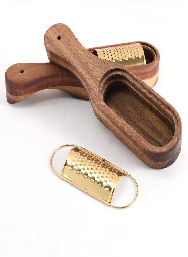 ROQILA Box Cheese Grater With Container Stainless Steel Parmesan Cheese Grater With Wood Handle Shredder Zester Grater Box Kitchen Handheld Cheese Spoon Grater-Gold Colour (With Handle) - Image 2