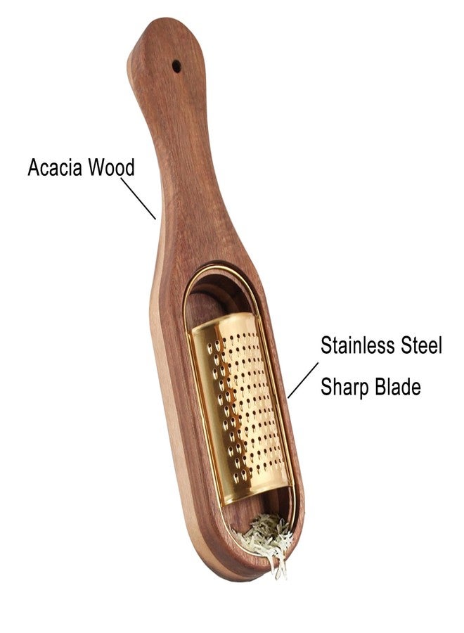 ROQILA Box Cheese Grater With Container Stainless Steel Parmesan Cheese Grater With Wood Handle Shredder Zester Grater Box Kitchen Handheld Cheese Spoon Grater-Gold Colour (With Handle) - Image 4