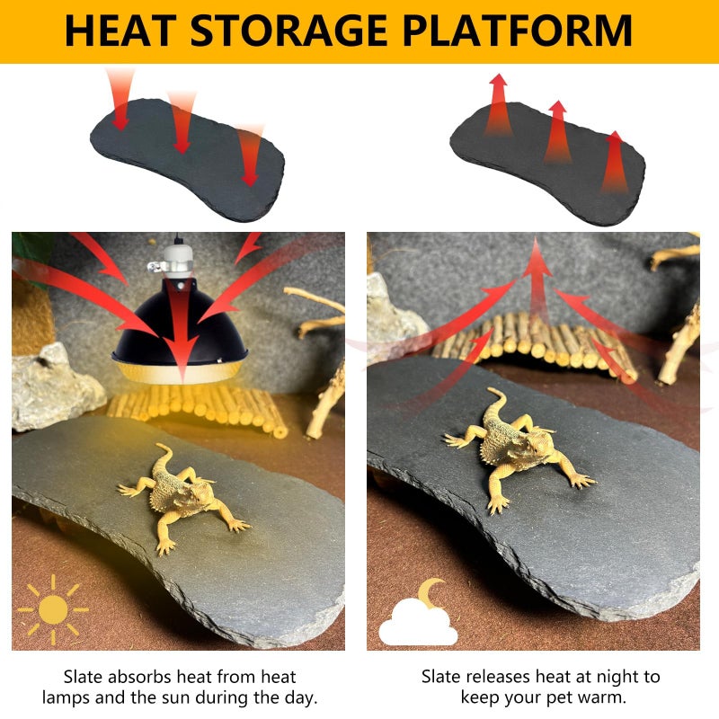 Tfwadmx Reptile Basking Platform,11''x5.5'' Tortoise Rock Plate Feeding Food Bowl Dish Feeding Slate Turtle Bathing Resting Platform for Lizard Gecko Bearded Dragon Chameleon Snake Frog - Image 3