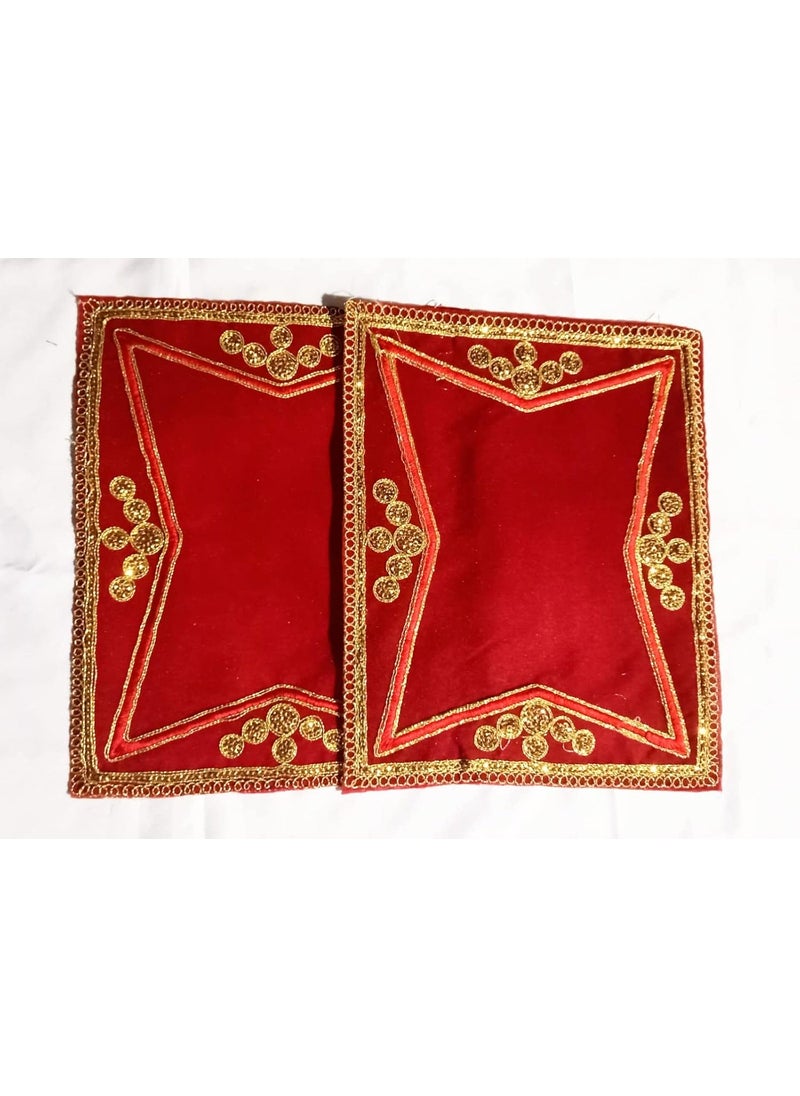 DEV POOJA STORE DEV POOJA STORE Velvet Pooja Asan Cloth Designer Golden Red Lace Asan Plain Altar Cloth for Puja Mandir and Temple 10x9 Inch Pack of 2  - Image 2