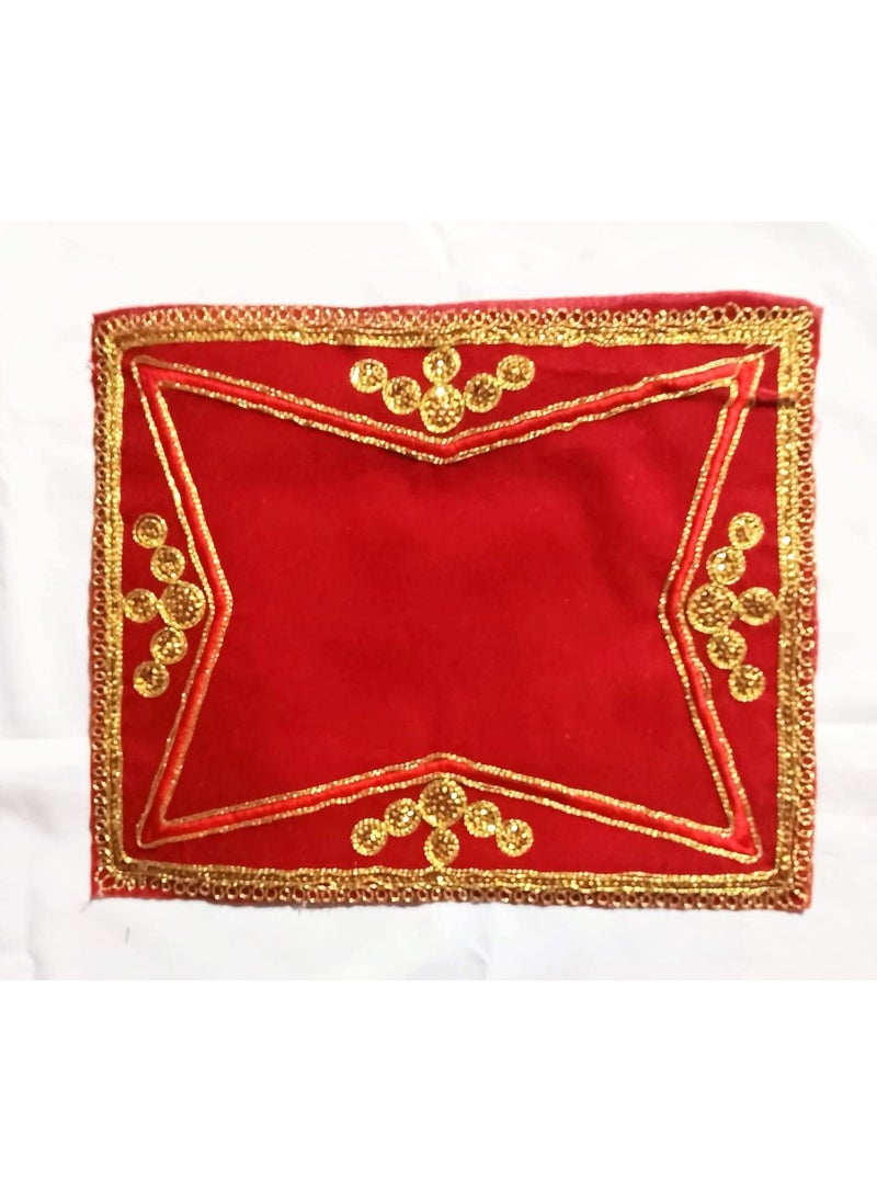 DEV POOJA STORE DEV POOJA STORE Velvet Pooja Asan Cloth Designer Golden Red Lace Asan Plain Altar Cloth for Puja Mandir and Temple 10x9 Inch Pack of 2  - Image 3