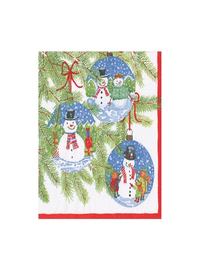 Caspari Snowman Ornaments Cocktail Napkins - 20 Per Package - Image 1