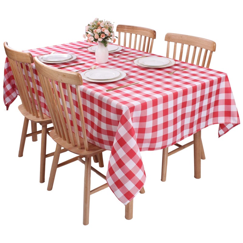 Kesfey Red Gingham Tablecloth Polyester 140x200cm Rectangle Checkered Tablecloth Spillproof and Wrinkle Resistant for Outdoor and Indoor Use Plaid Table Cloth Wipe Clean