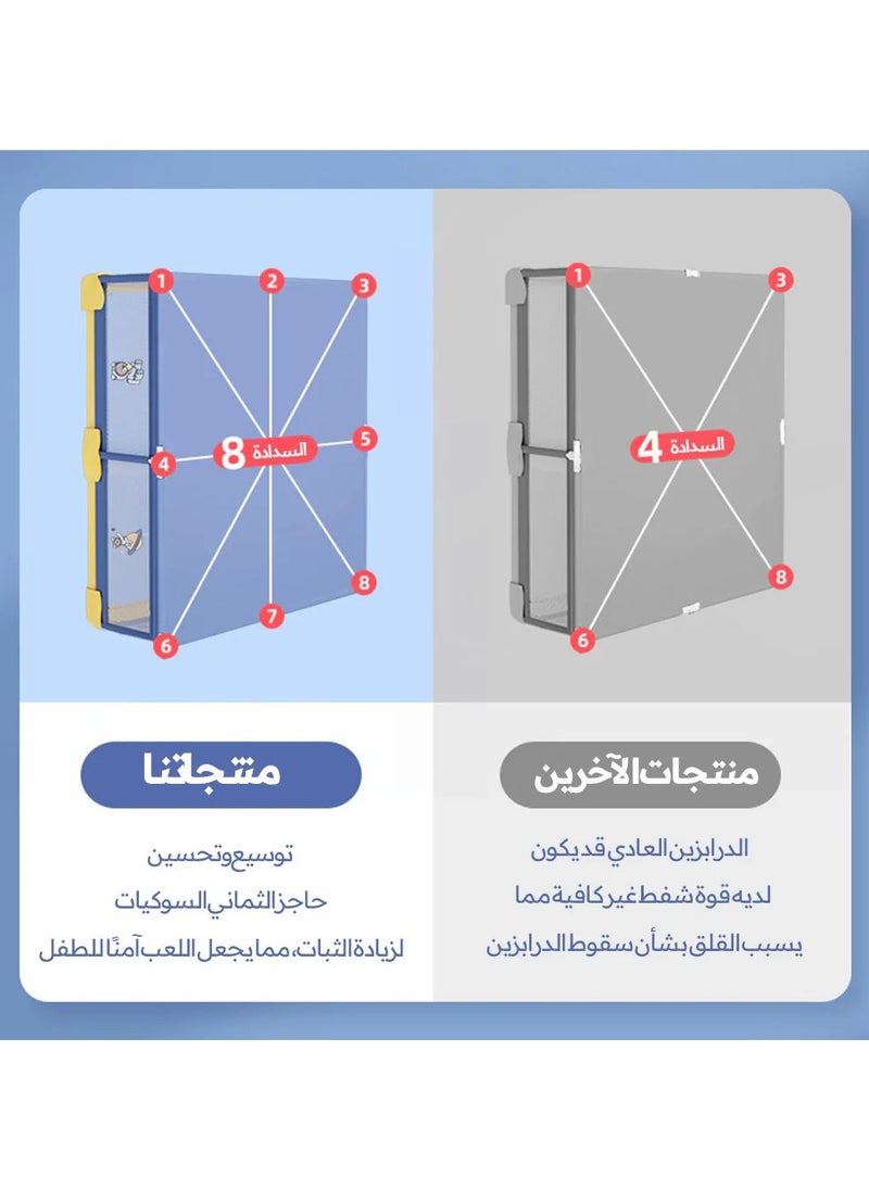 بيرفين سياج حوض لعب للأطفال 150 × 180 سم، سياج حوض لعب آمنة كبيرة للأطفال الرضع والأطفال الصغار، سياج حوض لعب محمولة مضادة للسقوط مع شبكة قابلة للتنفس، تتضمن 60 كرة بحرية وحلقتين سحب وحقيبة تخزين (أزرق)  - Image 4