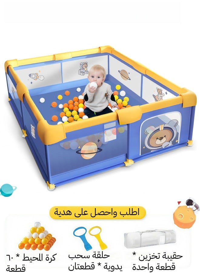 أَليفينجهوم سياج حوض لعب للأطفال ، سياج حوض لعب آمنة كبيرة للأطفال الرضع والأطفال الصغار، سياج حوض لعب محمولة مضادة للسقوط مع شبكة قابلة للتنفس، تتضمن 60 كرة بحرية وحلقتين سحب وحقيبة تخزين (أزرق) - Image 1