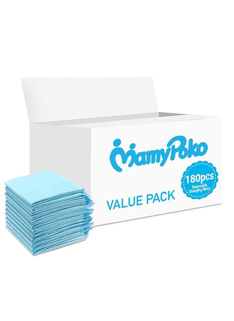 MamyPoko Disposable Changing Mats, 180 Counts, Soft Waterproof Mat, Portable Leak Proof Changing Mat, New Mom Leak-Proof Under pad, Mattress Table Protector Pad  - Image 1