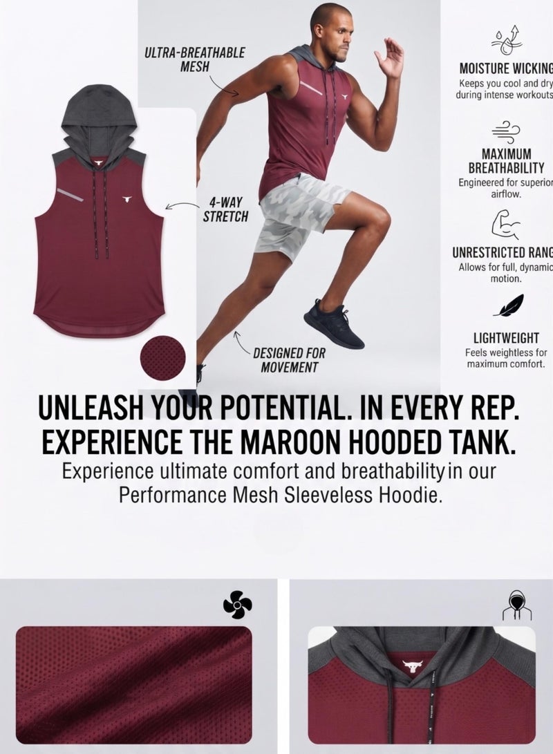 thugfit PowerTower high-intensity Men's Hoodie - Burgundy - Image 5