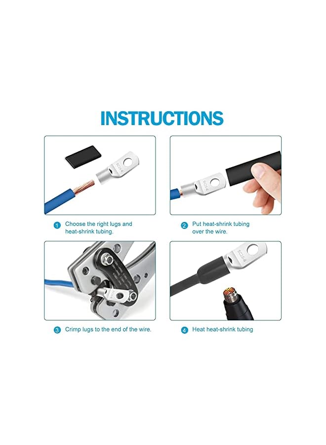 The Bros أطراف أسلاك نحاسية، مجموعة موصلات طرفية كابل البطارية 66 قطعة، موصلات طرفية سلكية نحاسية لـ 4 6 8 10 AWG مع 66 قطعة من أنابيب الانكماش الحراري (132 قطعة) - Image 4