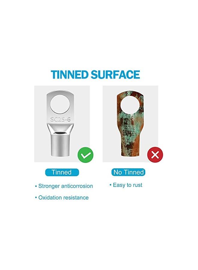 The Bros أطراف أسلاك نحاسية، مجموعة موصلات طرفية كابل البطارية 66 قطعة، موصلات طرفية سلكية نحاسية لـ 4 6 8 10 AWG مع 66 قطعة من أنابيب الانكماش الحراري (132 قطعة) - Image 3