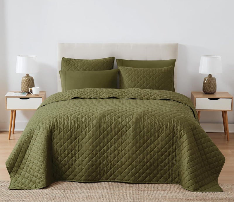 Cannon CANNON Solid Oversized Percale Olive Green FullQueen 3 Piece Quilt Set  - Image 1