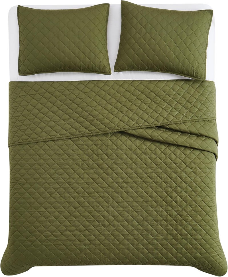 Cannon CANNON Solid Oversized Percale Olive Green FullQueen 3 Piece Quilt Set  - Image 2