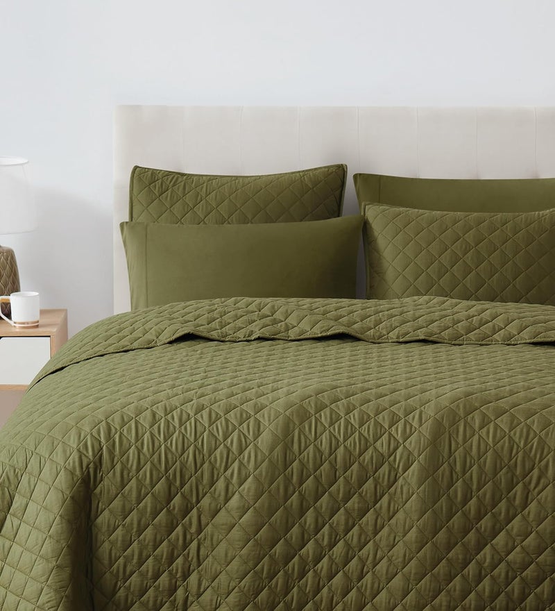 Cannon CANNON Solid Oversized Percale Olive Green FullQueen 3 Piece Quilt Set  - Image 4