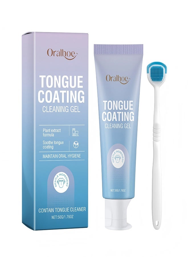 ORALHOE Tongue Cleaner Gel with Tongue Brush,Fresh Mint Tongue Cleaner Gel Kit,Oral Hygiene Tool for Fresh Breath,Bad Breath Removal & Oral Care,Tongue Cleaners & Scrapers for Adults,Maintain Mouth Health - Image 1