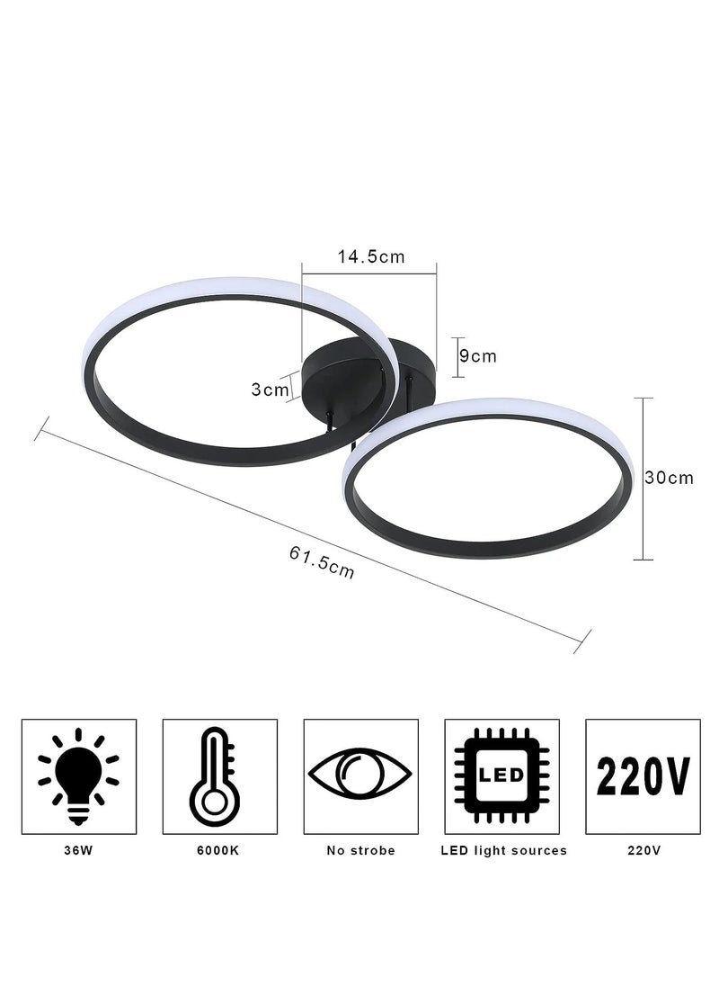 Comely - LED Ceiling Light, Modern Ceiling Lamp, Double Ring LED Ceiling Light, Black Acrylic Ceiling Lamp - Image 1