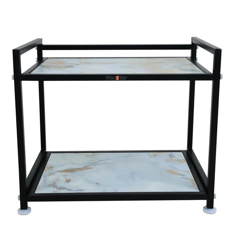 NEO STAR NEO STAR Metal Wooden Microwave Stand Rack Organizer for Kitchen Counter Black White  - Image 1