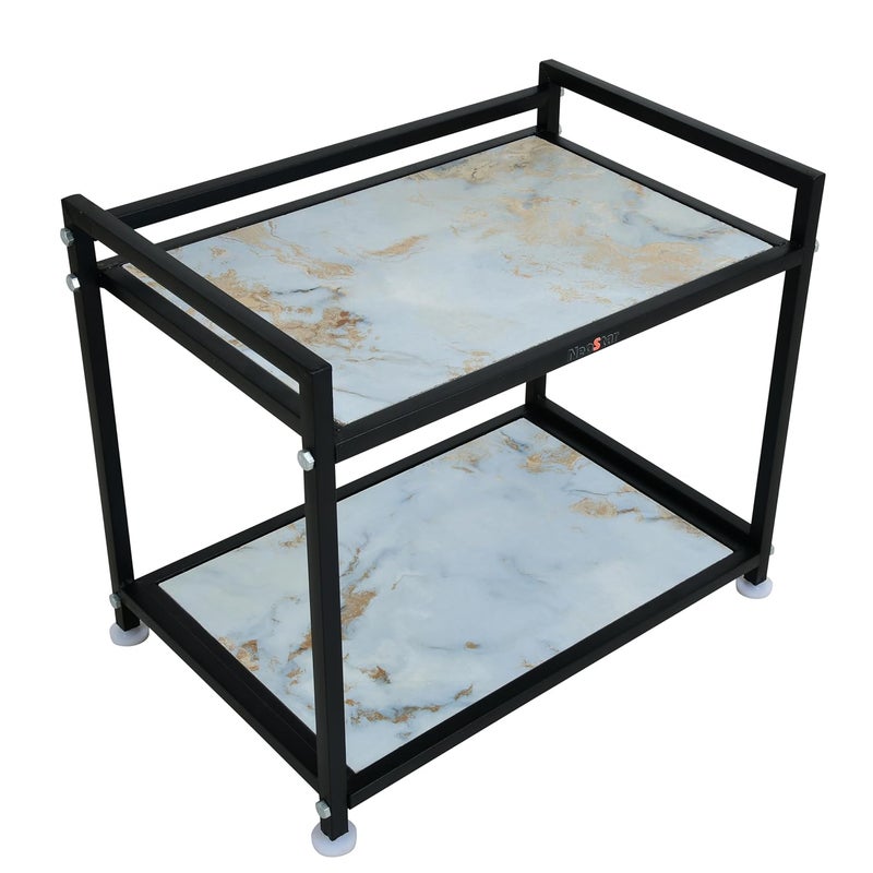 NEO STAR NEO STAR Metal Wooden Microwave Stand Rack Organizer for Kitchen Counter Black White  - Image 3
