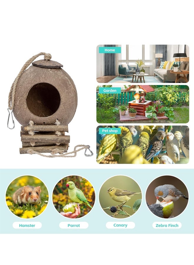مخبأ هامستر من جوز الهند الطبيعي مع سلم ولعبة طائر وحيوان صغير (منزل مع سلم وسطح أملس) - Image 3