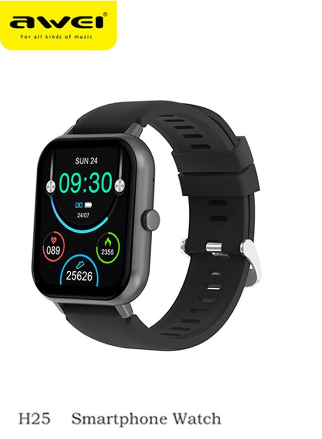 Awei H25 smartwatch, Bluetooth calling, IP67 waterproof, 7-day battery life, magnetic charging, remote photography, black