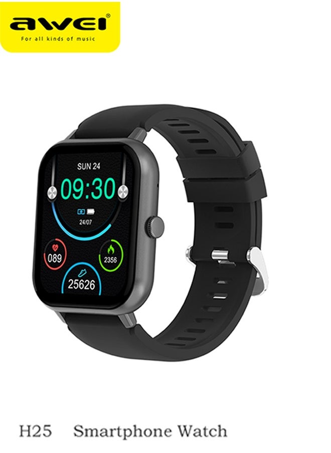 Awei - H25 smartwatch, Bluetooth calling, IP67 waterproof, 7-day battery life, magnetic charging, remote photography, black - Image 1