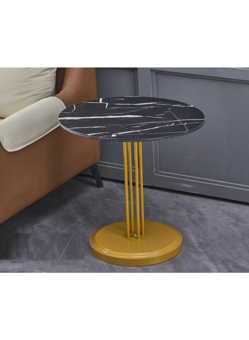 Elegant Marble Finish Round Coffee Side Table with Gold Stainless Steel Base – Compact Luxury Accent Table for Sofa Side, Bedroom Corner, Lounge Area, Apartment Decor, High-End Modern Furniture with Stable Anti-Slip Base Design