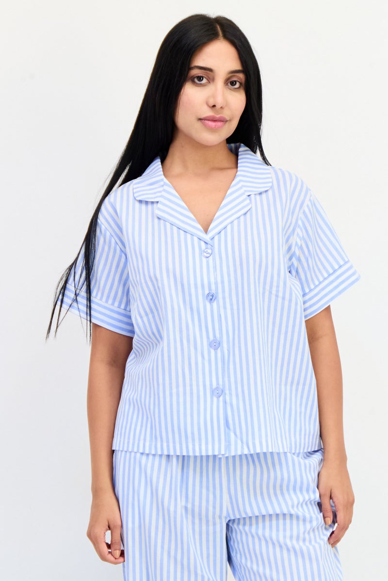 Flora Women 2 Pieces Stripe Pajama Set, Multicolor - Image 2