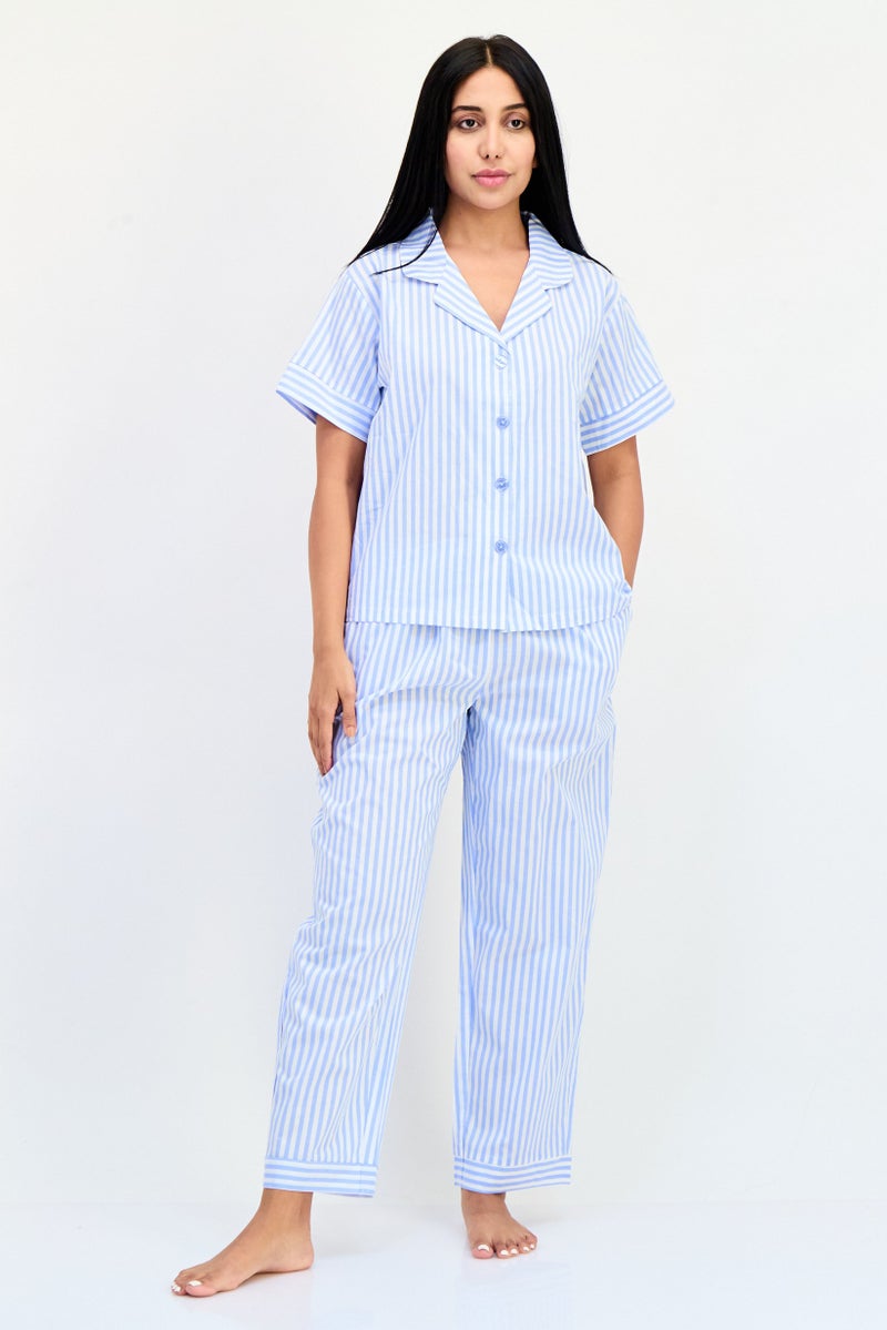 Flora Women 2 Pieces Stripe Pajama Set, Multicolor - Image 1
