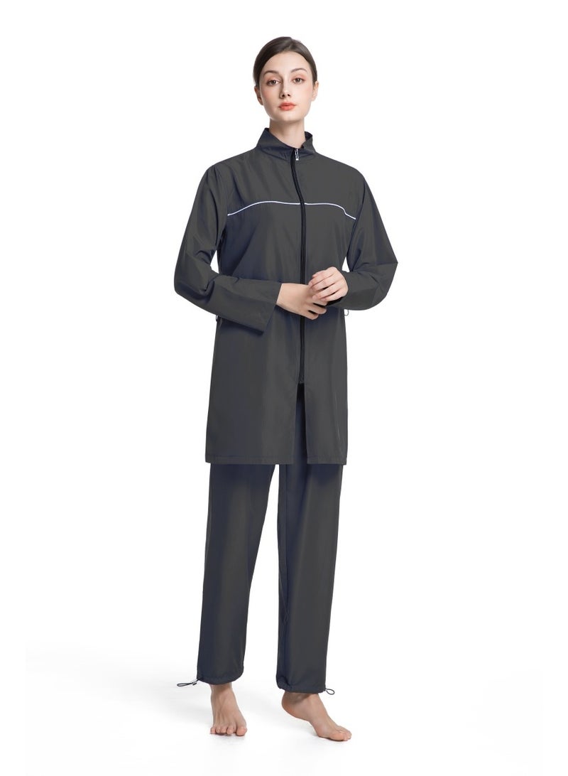 طقم سباحة محافظ من ثلاثة قطع للنساء المسلمات، صيفي، مريح، مضاد للأشعة فوق البنفسجية، بأكمام طويلة وسحّاب، ملابس شاطئية خفيفة الوزن... - Image 4