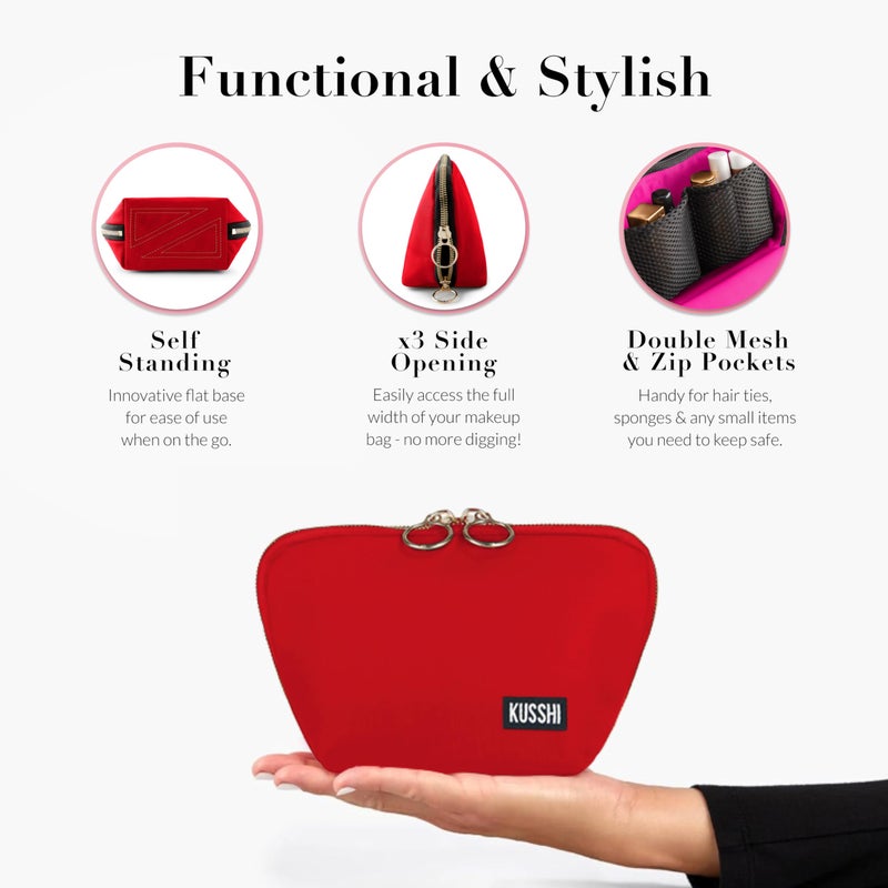 KUSSHI Washable Travel Makeup Bag for Purse (Everyday, Candy Apple Red/Pink) - Image 3