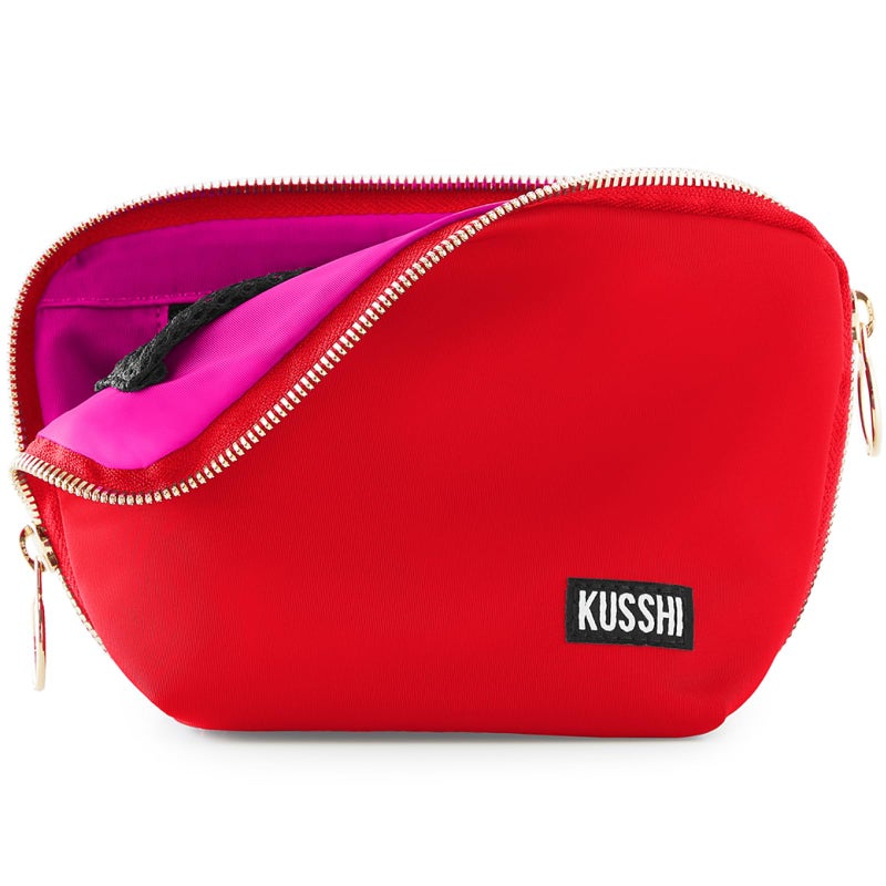 KUSSHI Washable Travel Makeup Bag for Purse (Everyday, Candy Apple Red/Pink) - Image 1